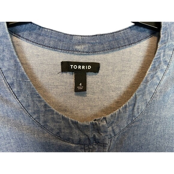 Torrid Denim Drawstring Waist Utility Jacket  4X  Chambray Denim Roll-Tab Sleeve - Picture 8 of 15
